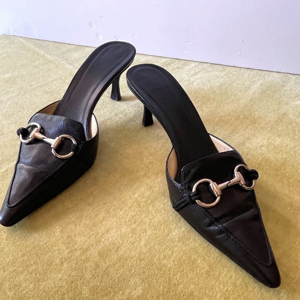 Women’s Black Leather Gucci Mules Size 8